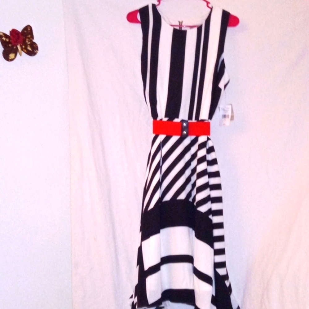 Danny & Nicole Sleeveless Striped Fit & Flare Dress, 16 , Black